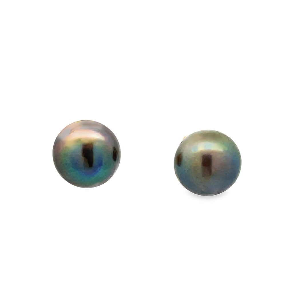 14k Yellow Gold 9mm Silver-Gray Freshwater Pearl Stud Earrings