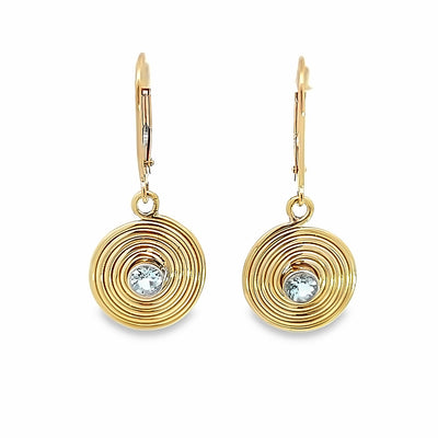 14k Yellow Gold Round Aquamarine Solar Earrings by Paul Richter (0.36ctw.)