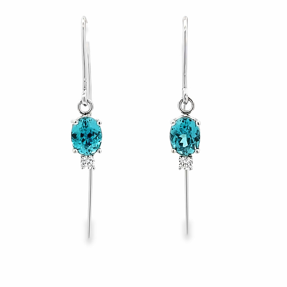 14k White Gold Blue Zircon and Diamond Prong Set Drop Earrings by Paul Richter (2.70ctw.)