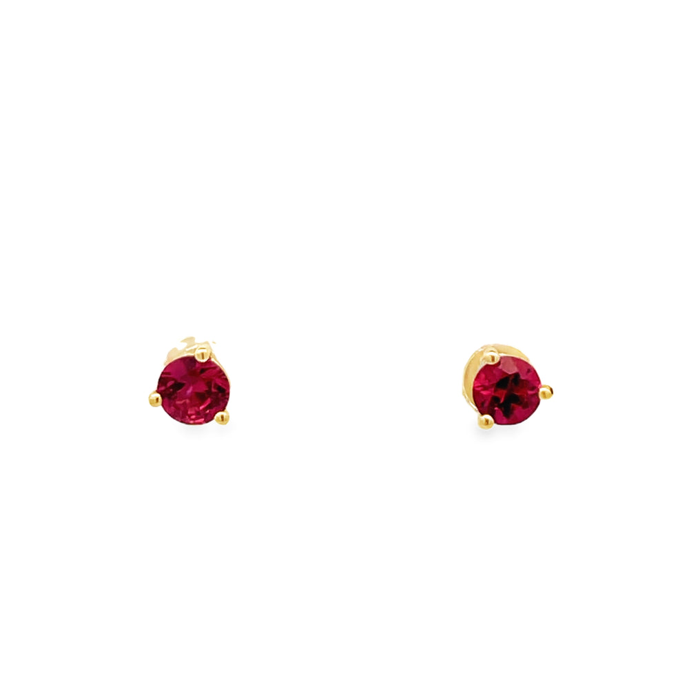 18k Yellow Gold Round Brilliant Cut Ruby Prong Set Stud Earrings (0.56ctw.)