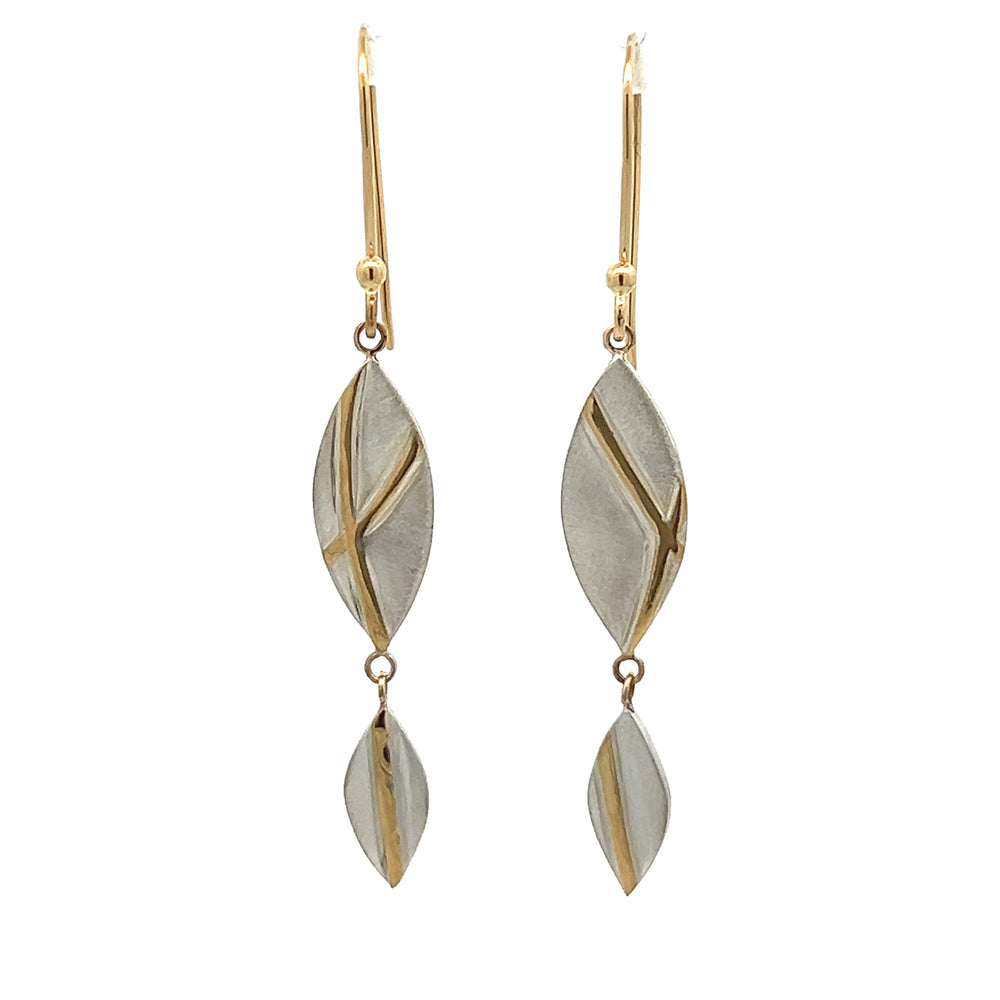 Satin Finished Sterling Silver and 18k Yellow Gold Leaf Earrings by Emily VanDerMaelen