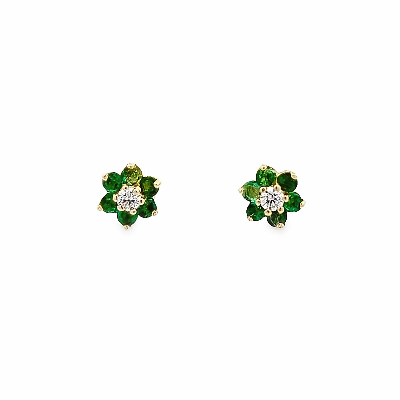 14k Yellow Gold Round Emerald and Diamond Earrings (0.38ctw.)