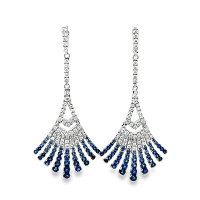 14k White Gold Round Sapphire and Diamond Art Deco Drop Earrings (0.80ctw.)