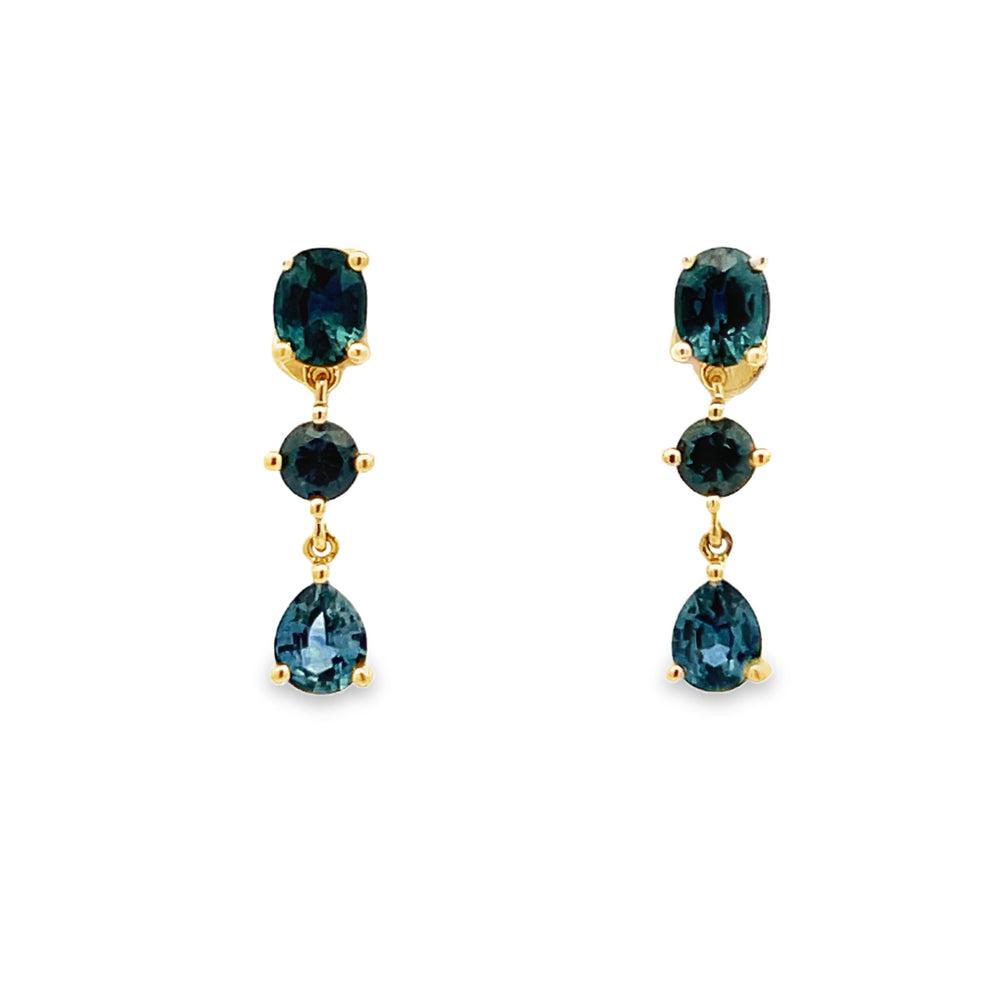 14k Yellow Gold Prong Set Montana Sapphire Drop Earrings (2.23ctw.)