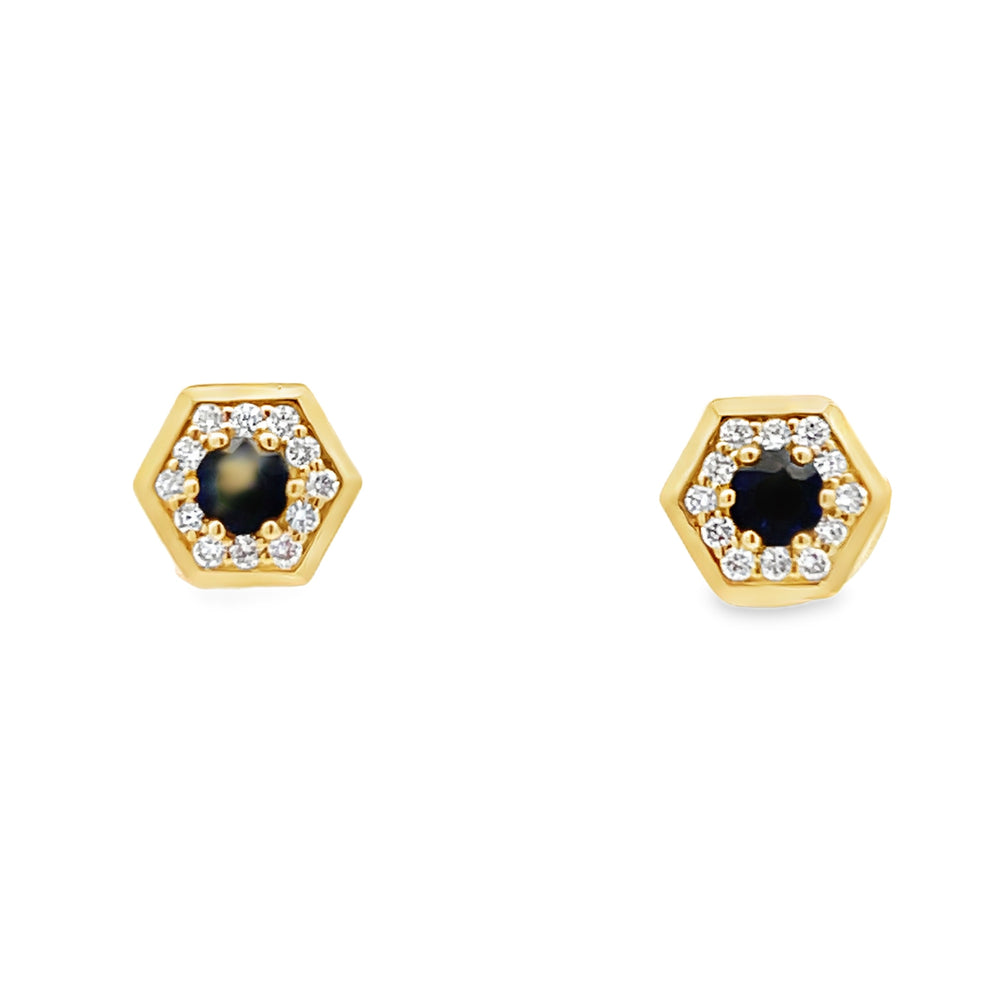 14k Yellow Gold Round Sapphire and Diamond Halo Earrings (0.28ctw.)