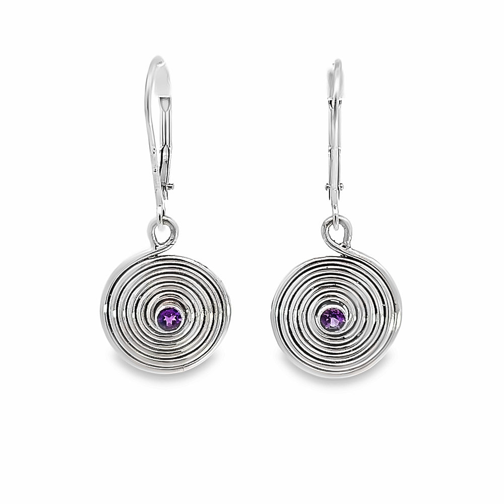 14k White Gold Round Amethyst Solar Earrings by Paul Richter (0.15ctw.)