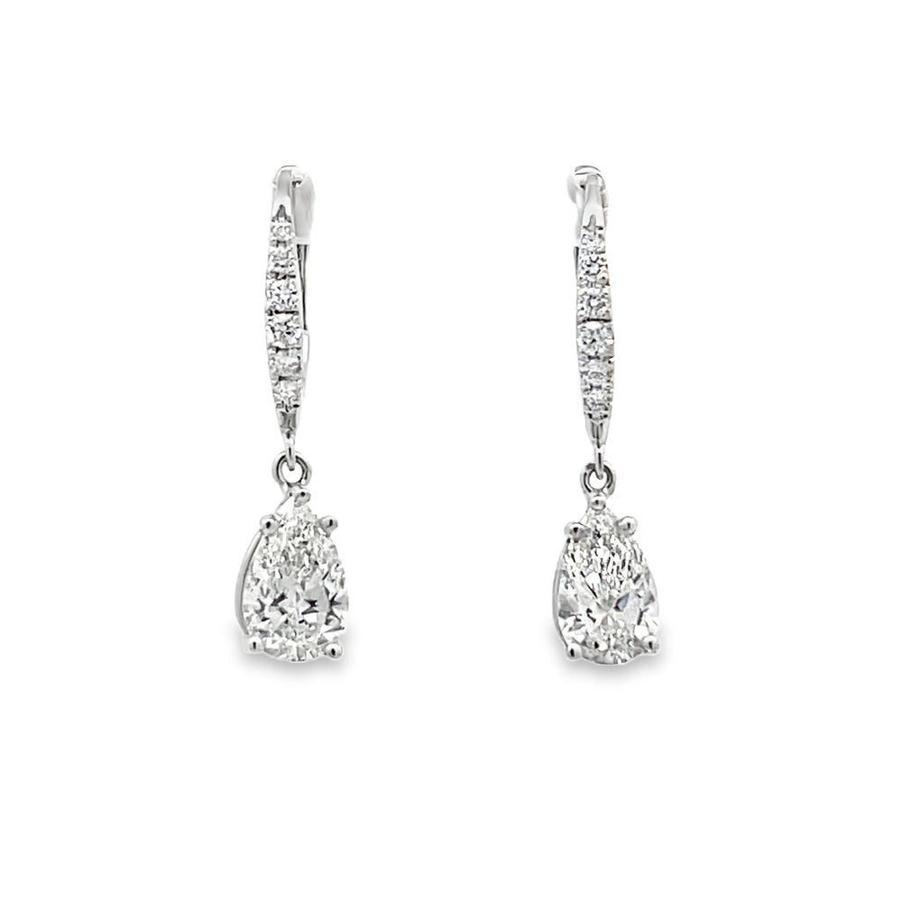 14k White Gold Pear Shape Lab Grown and Round Natural Diamond Drop Earrings (2.30ctw.)