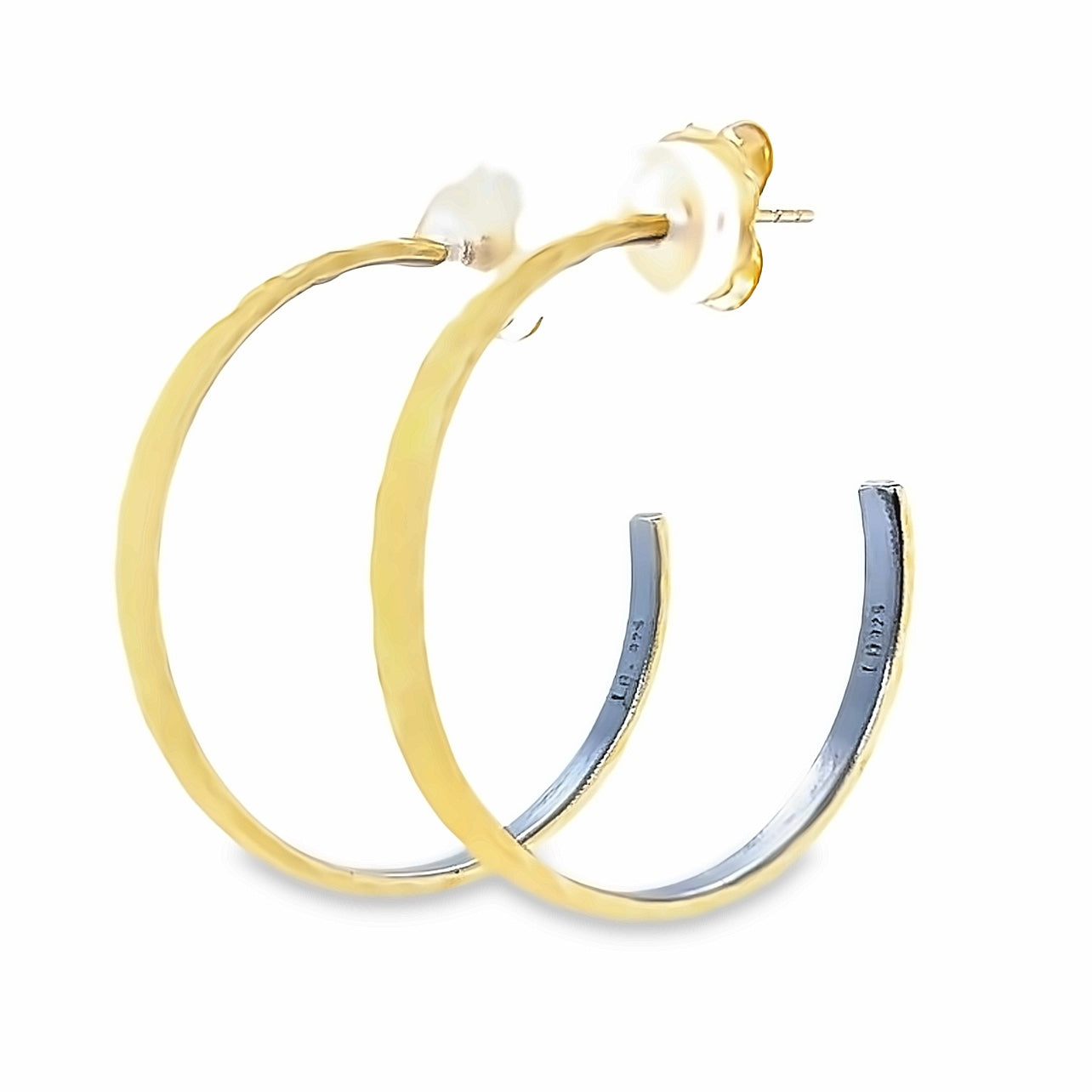 24k Yellow Gold and Oxidized Sterling Silver Hoop Earrings (35mm)