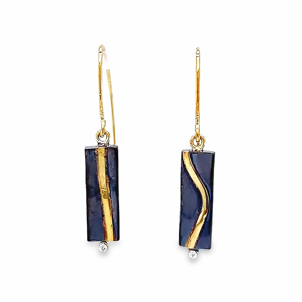 Oxidized Sterling Silver and 18k Yellow Gold Diamond Pathways Earrings by Paul Richter (0.03ctw.)