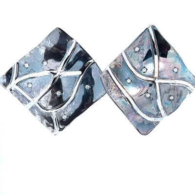 Oxidized Sterling Silver and 14k White Gold Diamond Pathways Earrings by Paul Richter (0.21ctw.)