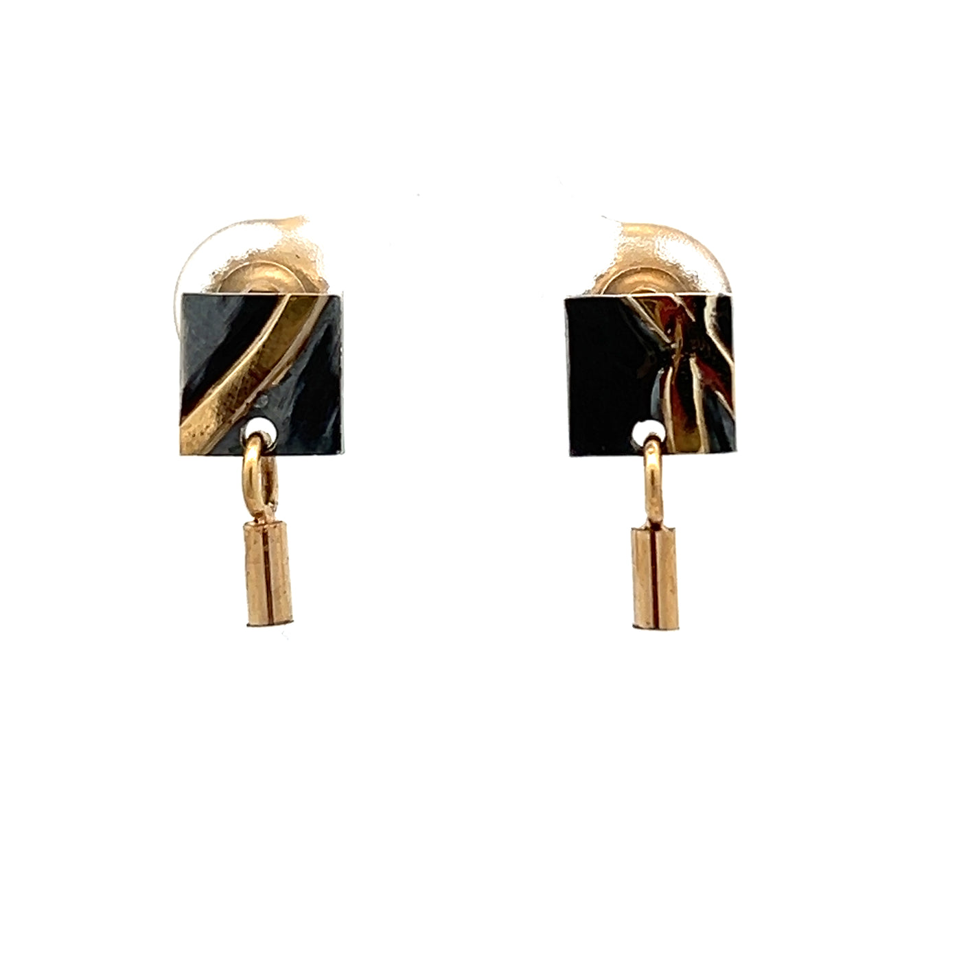Oxidized Sterling Silver and 18k Yellow Gold Pathways Earrings by Paul Richter