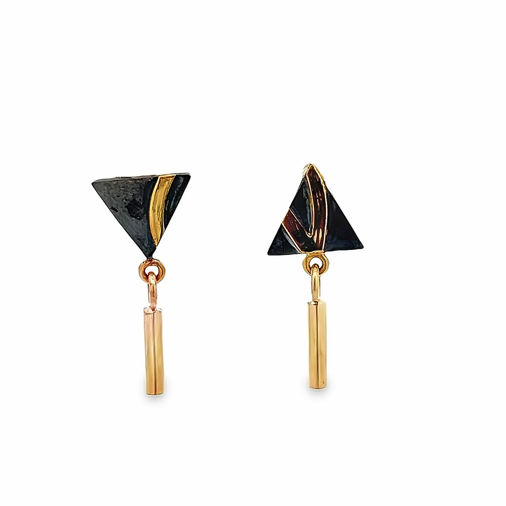 Oxidized Sterling Silver and 18k Yellow Gold Pathways Earrings by Paul Richter
