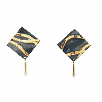 Oxidized Sterling Silver and 14k Yellow Gold Pathways Earrings by Paul Richter