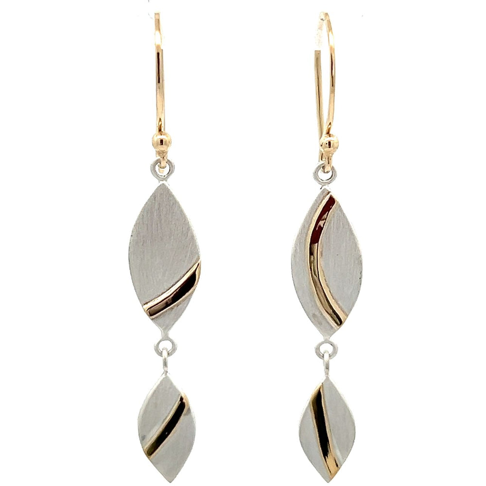 Satin Finished Sterling Silver and 14k Yellow Gold Leaf Earrings by Emily VanDerMaelen