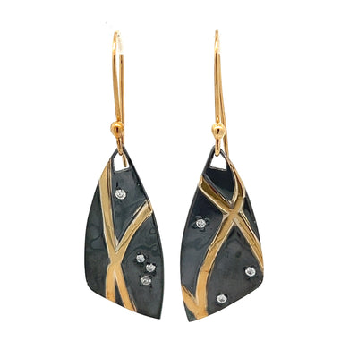 Oxidized Sterling Silver and 18k Yellow Gold Diamond Pathways Earrings by Paul Richter (0.09ctw.)