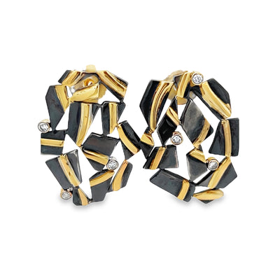 Oxidized Sterling Silver and 18k Yellow Gold Pathways Diamond Earrings by Paul Richter (0.12ctw.)