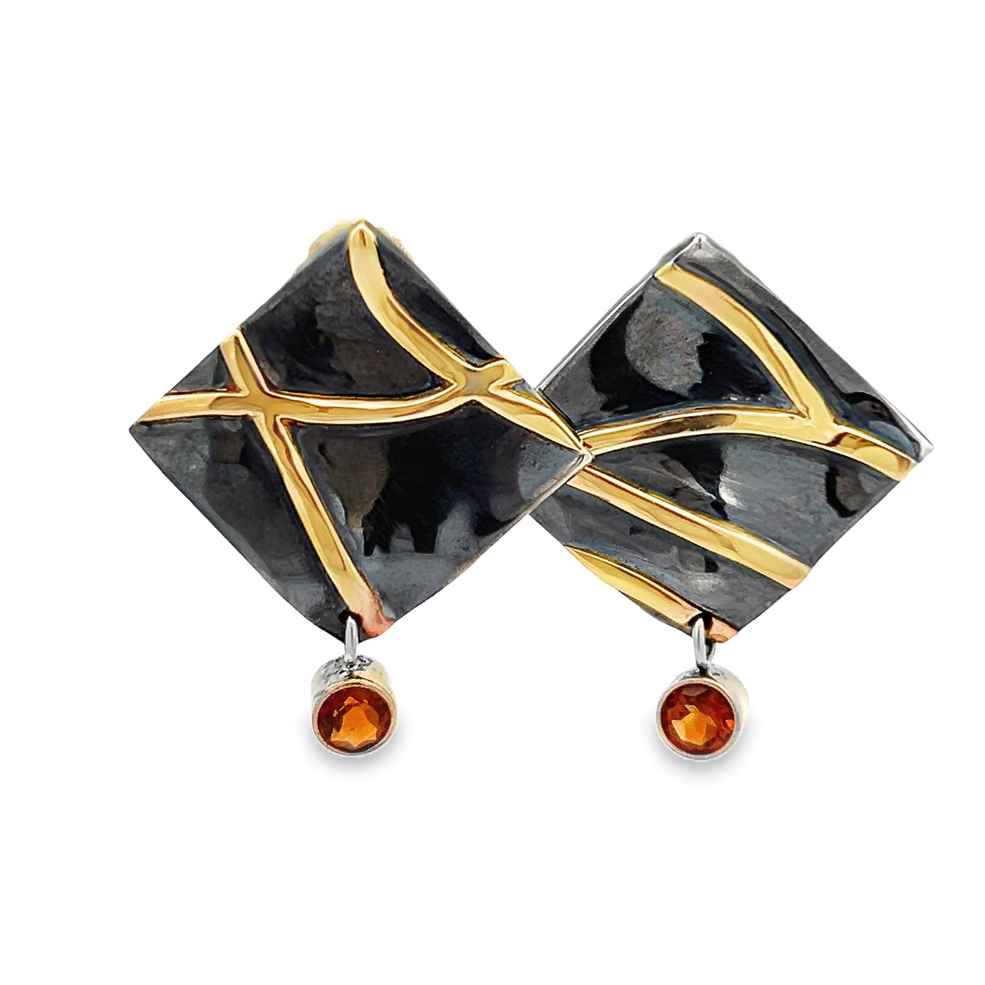 Oxidized Sterling Silver and 18k Yellow Gold Pathways Citrine Earrings by Paul Richter (3.7mm)