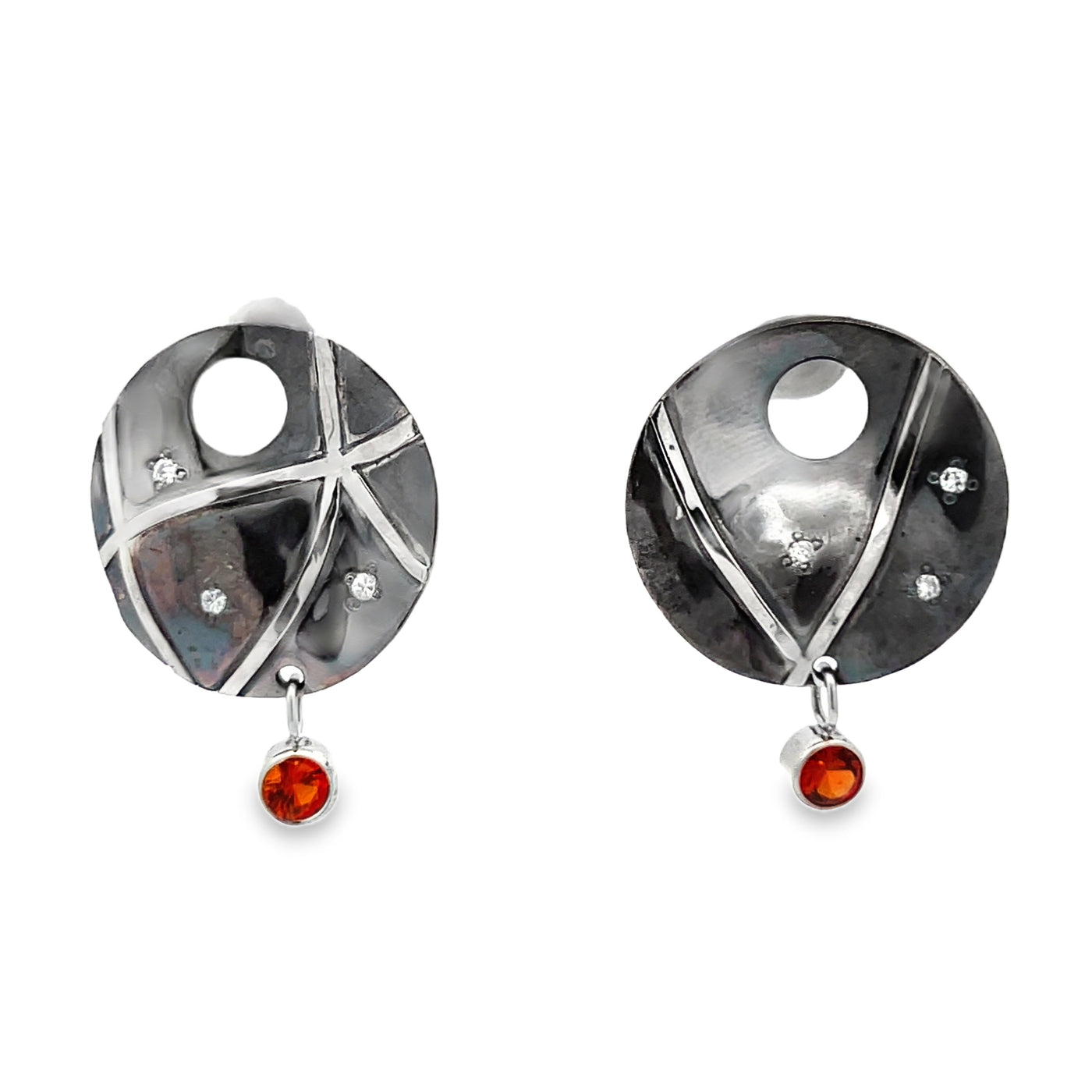 Oxidized Sterling Silver and 14k White Gold Garnet Pathways Earrings by Paul Richter (1.0ctw.)