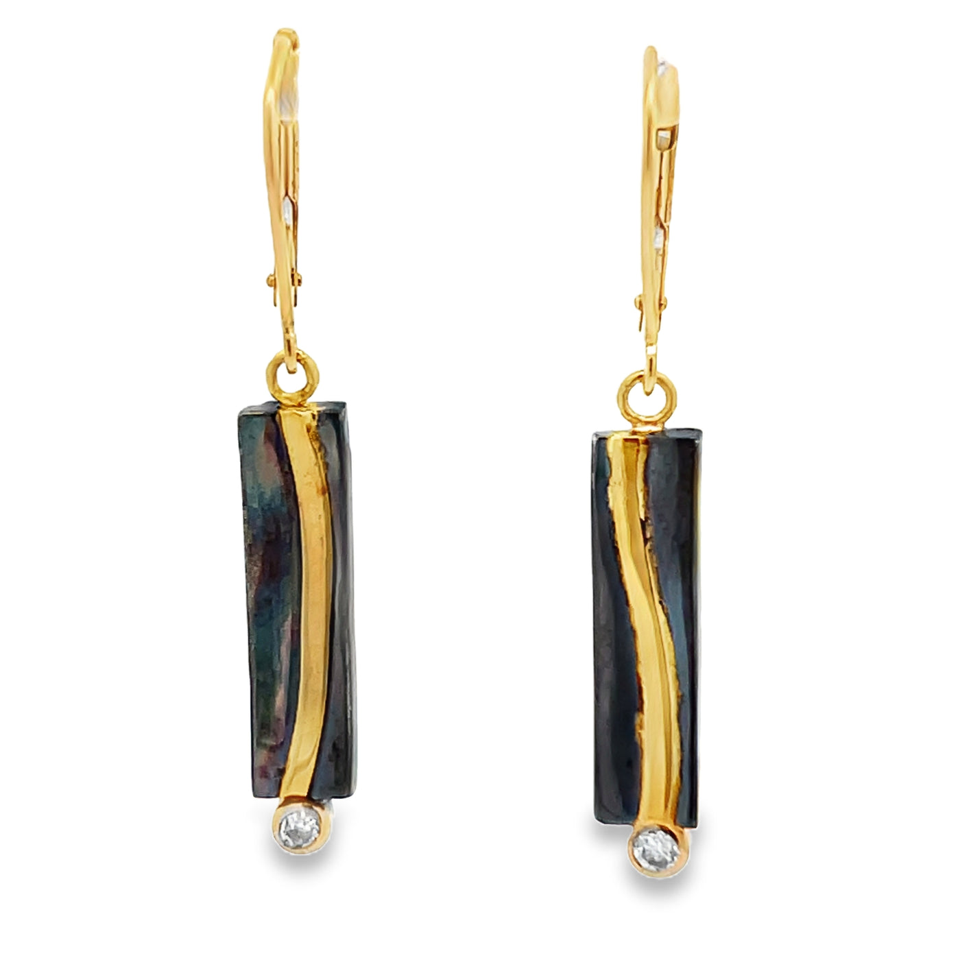 Oxidized Sterling Silver and 18k Yellow Gold Round Diamond Pathways Earrings by Paul Richter (0.10ctw.)