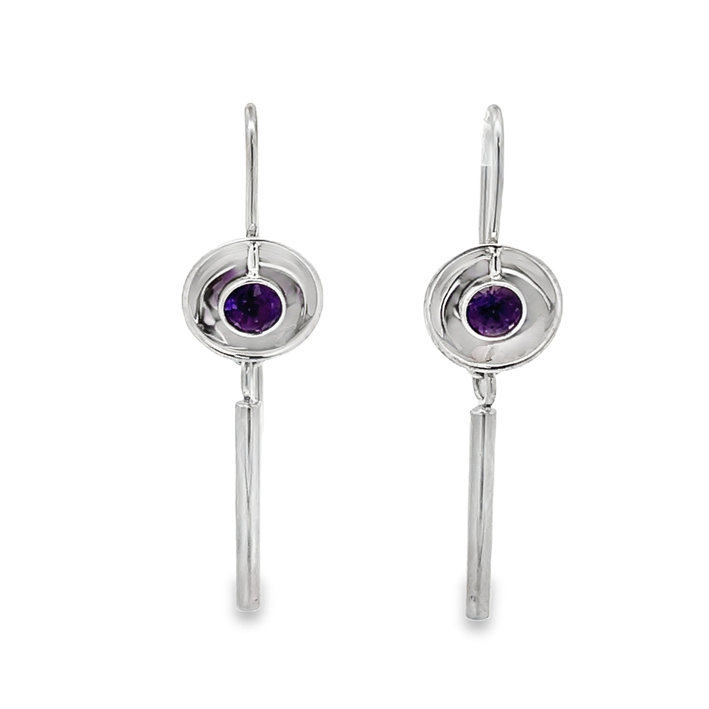 14k White Gold Bezel Set Round Amethyst Reflections Earrings by Paul Richter (3.5mm)