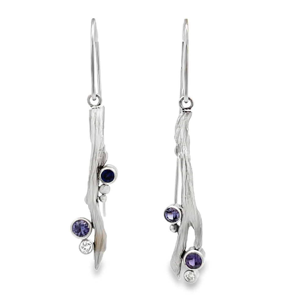 14k White Gold Round Plum Sapphire and Diamond Branches Earrings by Paul Richter (0.61ctw.)