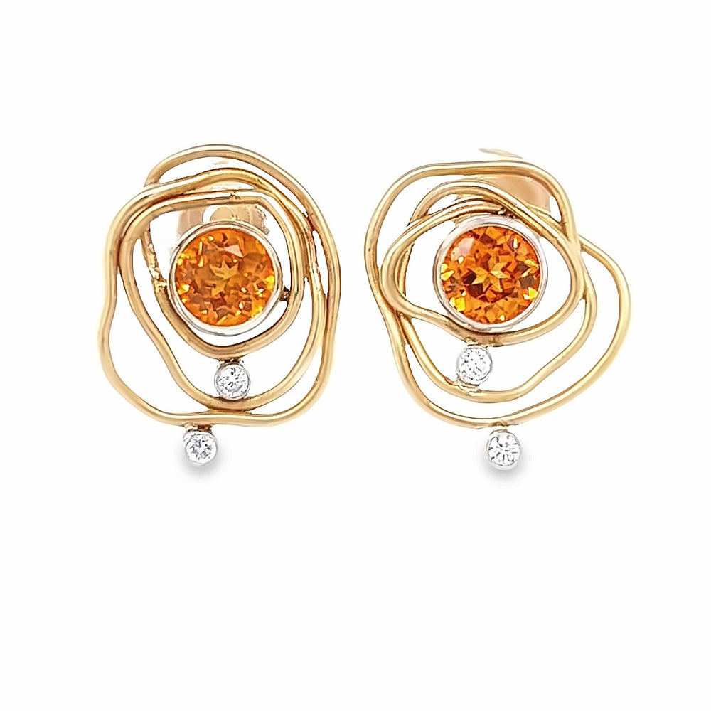 14k Yellow Gold Garnet and Diamond Vines Earrings by Paul Richter (2.80ctw.)