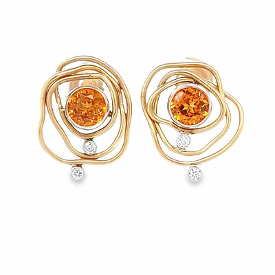 14k Yellow Gold Garnet and Diamond Vines Earrings by Paul Richter