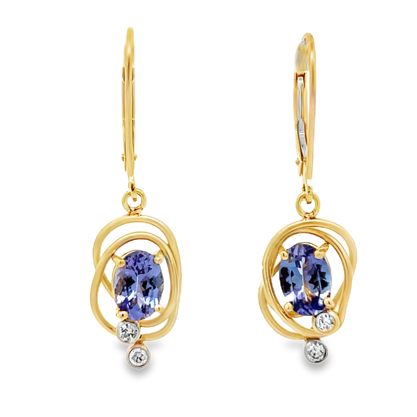 14k Yellow Gold Oval Tanzanite and Round Diamond Vines Earrings by Paul Richter (1.82ctw.)