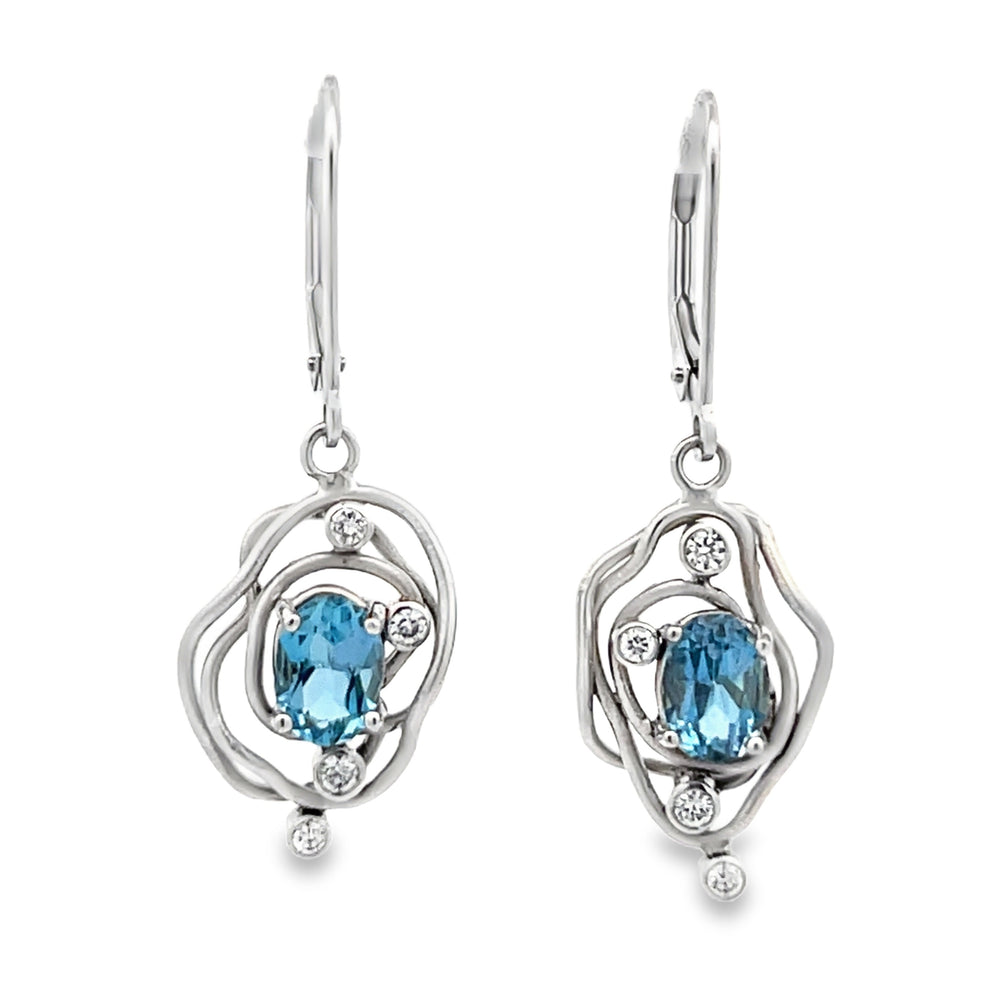 14k White Gold Oval Aquamarine and Round Diamond Vines Earrings by Paul Richter (1.40ct.)