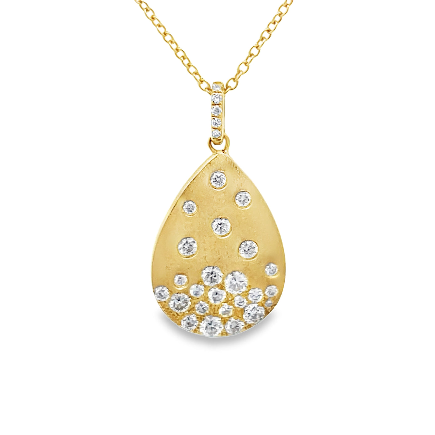 14k Yellow Gold Round Diamond Flush Set Teardrop Pendant (0.47ctw.)