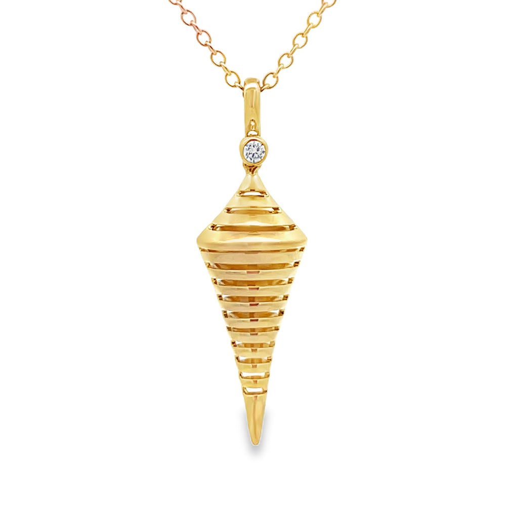 14k Yellow Gold Cone Shaped Round Diamond Bezel Set Drop Pendant (0.03ct.)