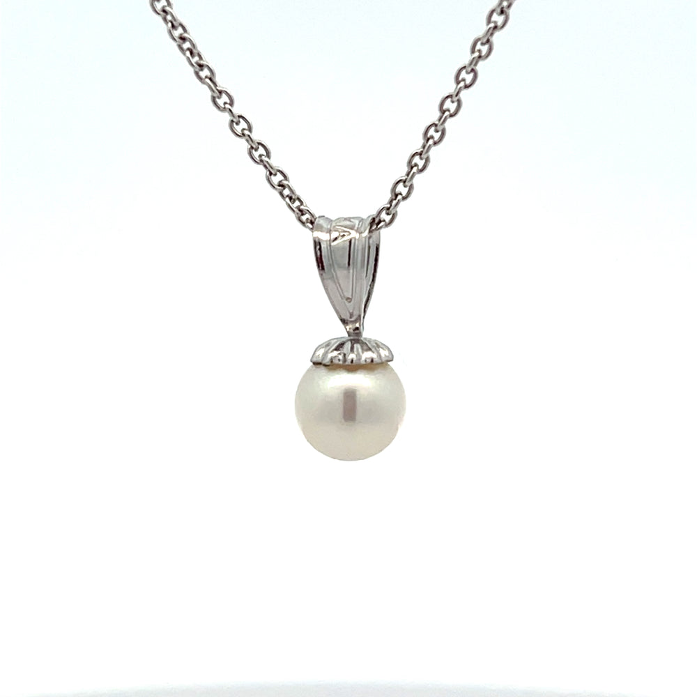 14k White Gold 6mm Akoya Pearl Pendant