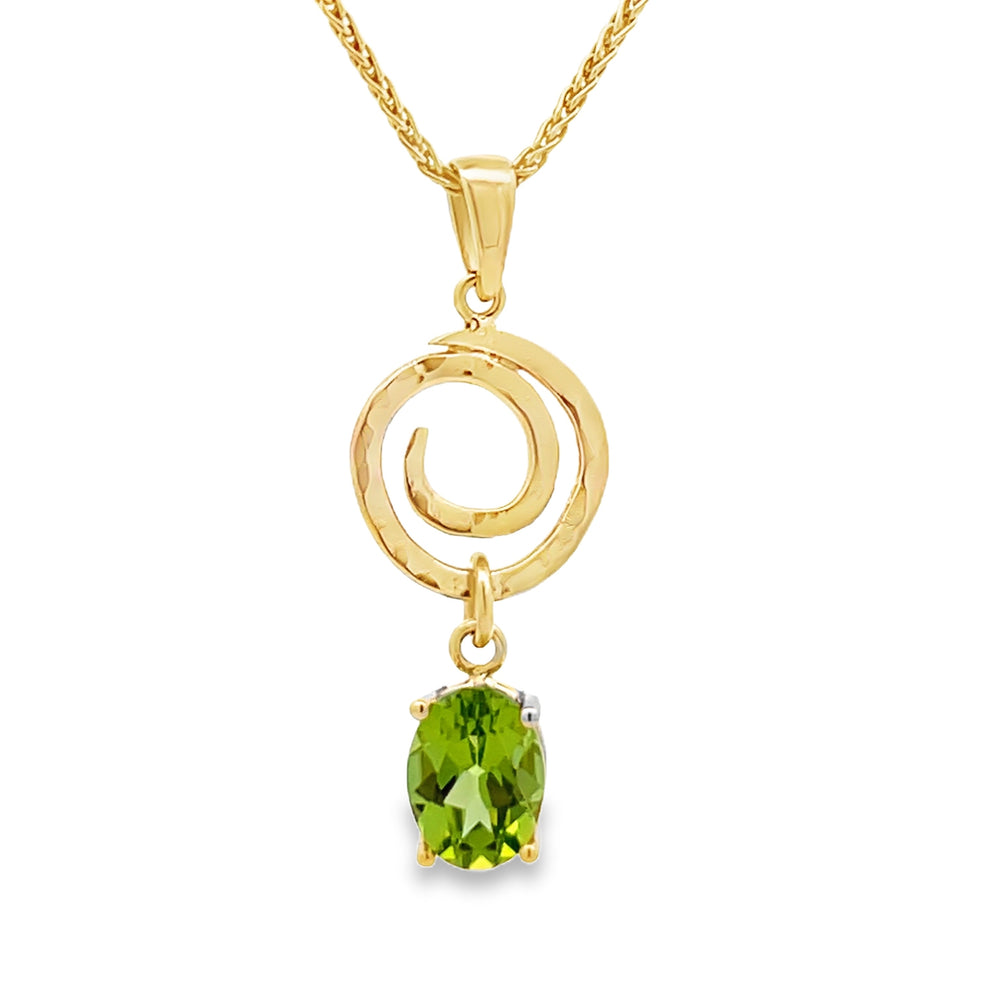 14k Yellow Gold Oval Peridot Spiral Pendant (1.48ct.)