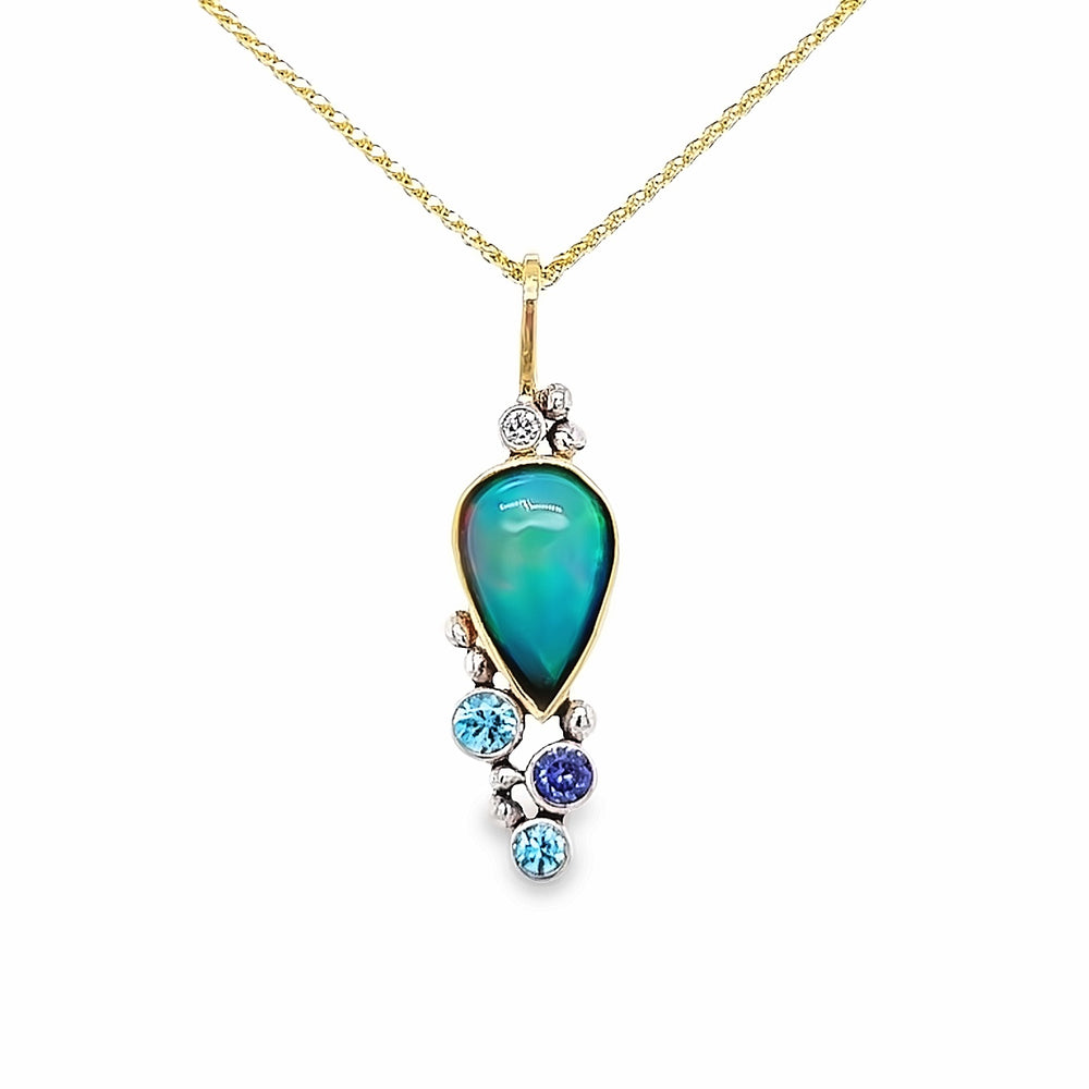 18k Yellow Gold Pear Shape Opal, Blue Zircon and Purple Sapphire Pendant by Paul Richter (1.49ct.)