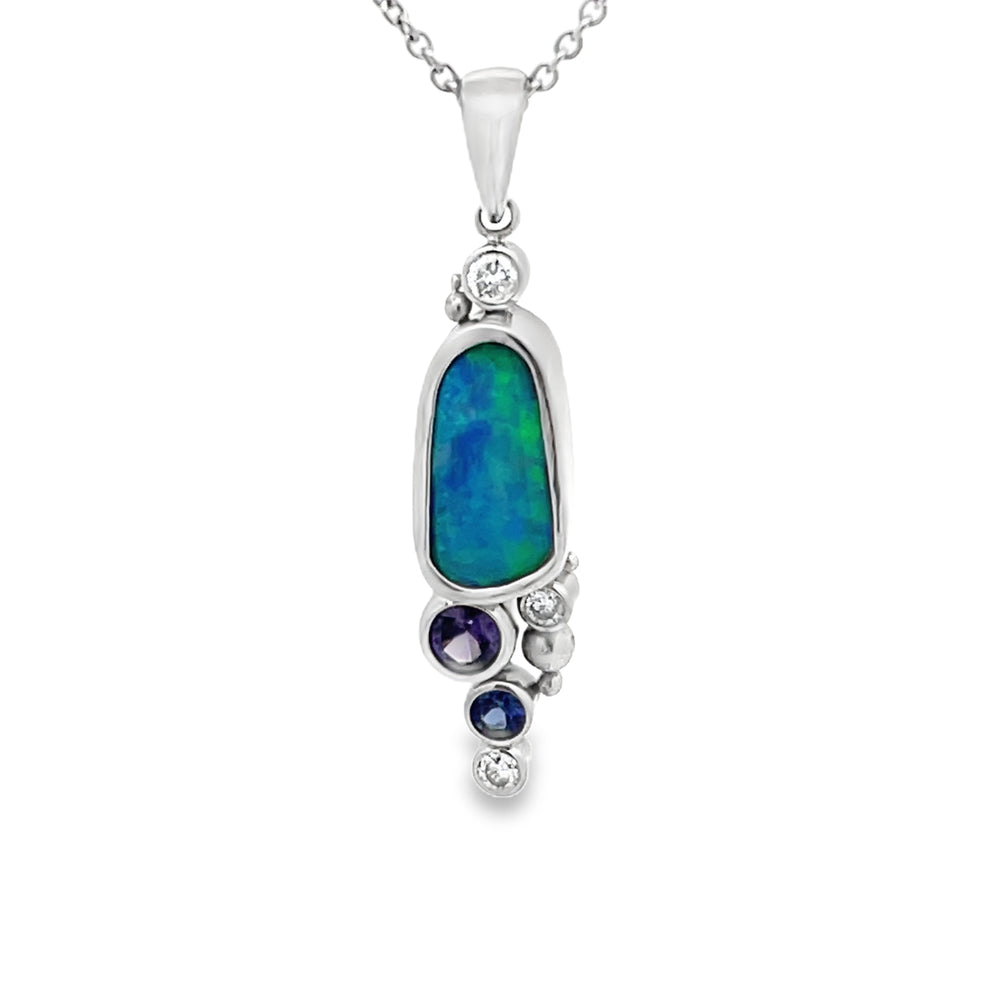 14k White Gold Opal, Sapphire and Diamond Pendant by Paul Richter (2.39ct.)