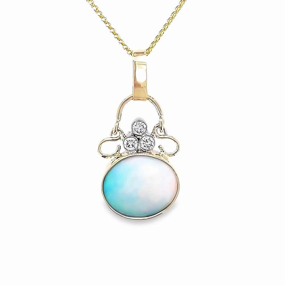 14k Yellow Gold Oval Opal and Diamond Bezel Set Pendant by Paul Richter (0.19ct.)
