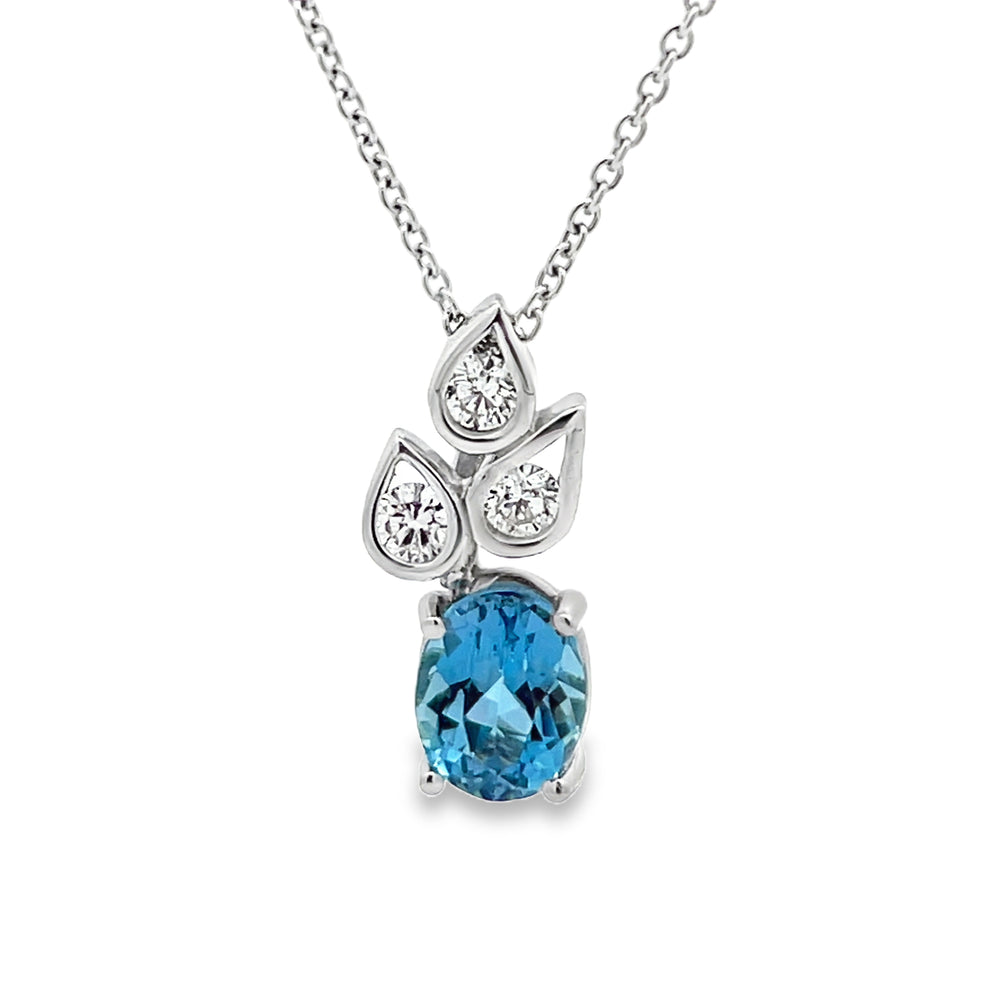 14k White Gold Oval Aquamarine and Round Diamond Pendant by Paul Richter (1.37ct.)
