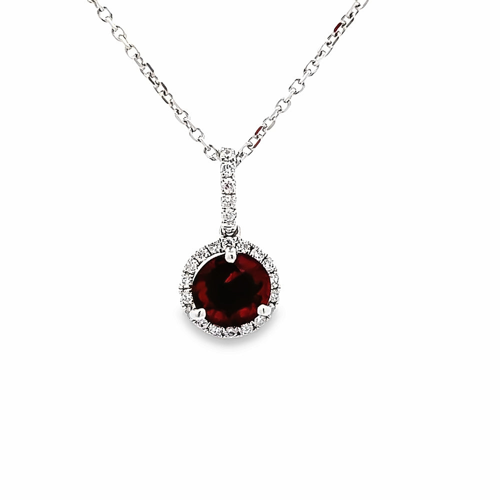 14k White Gold Round Ruby and Diamond Halo Pendant (1.02ct.)