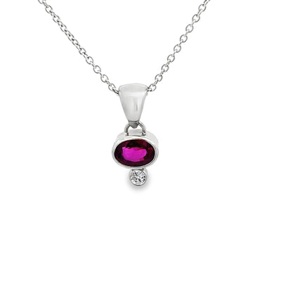 14k White Gold Oval Ruby and Diamond East/West Bezel Set Pendant (0.82ct.)