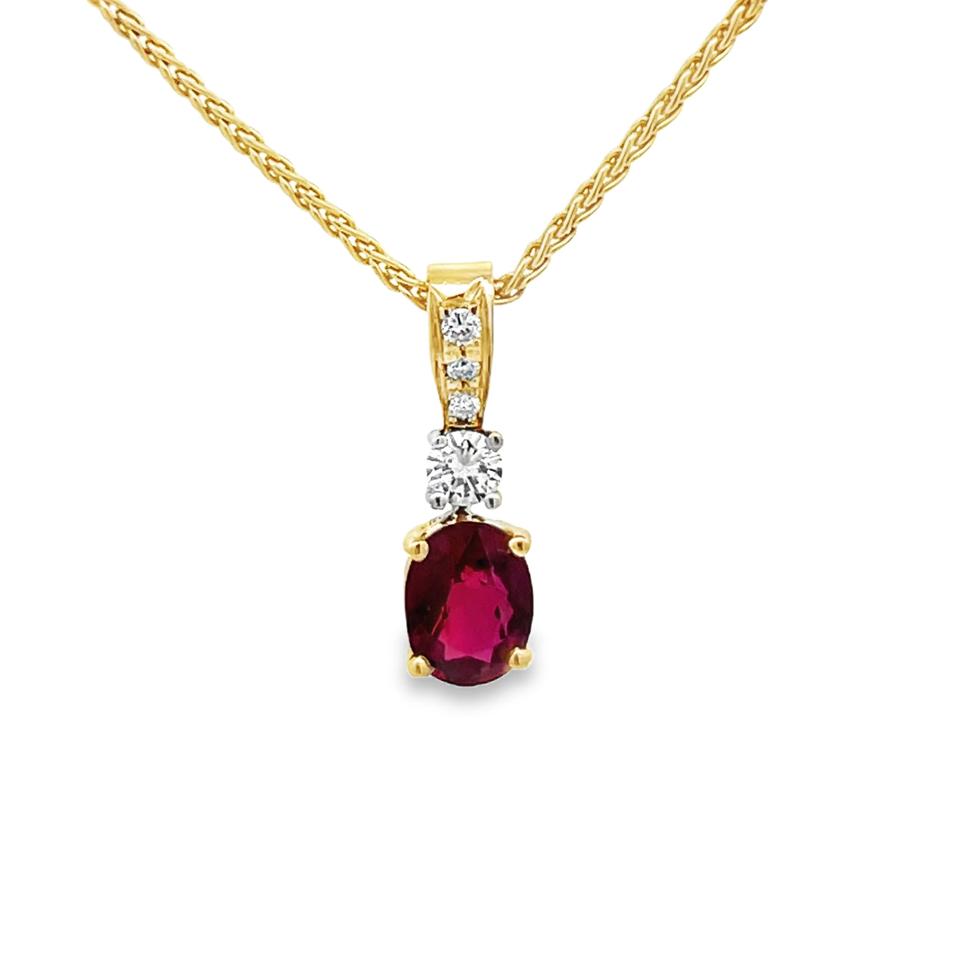 14k Yellow Gold Oval Ruby and Diamond Prong Set Pendant (1.18ct.)