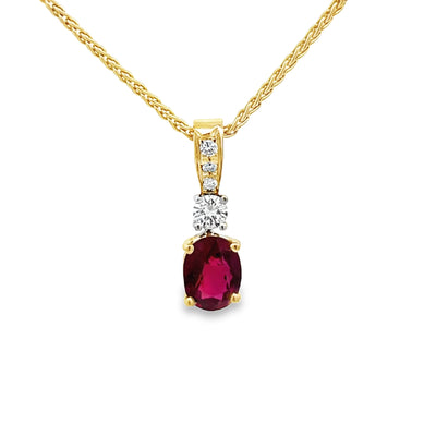 14k Yellow Gold Oval Ruby and Diamond Prong Set Pendant (1.18ct.)