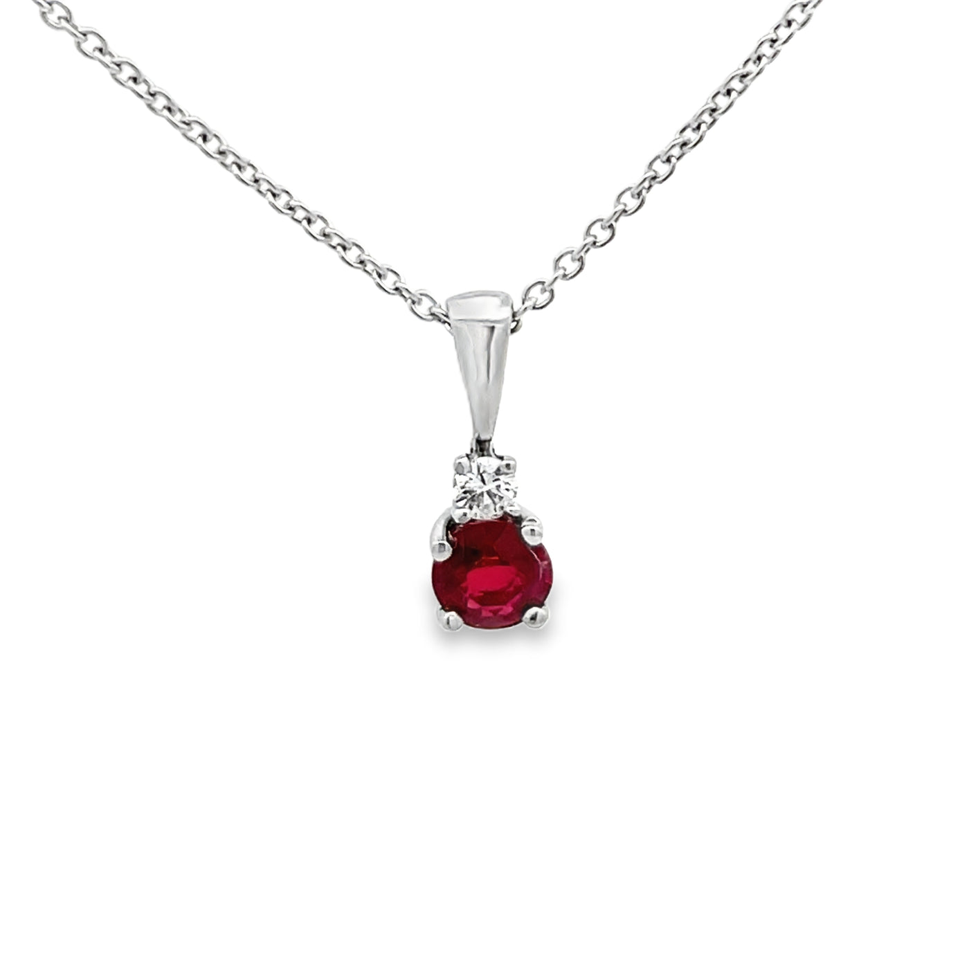 14k White Gold Round Ruby and Diamond Prong Set Pendant (0.47ct.)