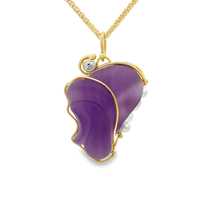 Estate 14k Yellow Gold Amethyst Gemstone Intarsia Pendant