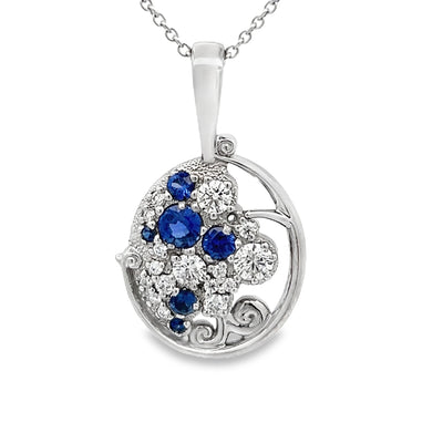 Estate 14k White Gold Round Sapphire and Diamond Pendant (0.43ctw.)