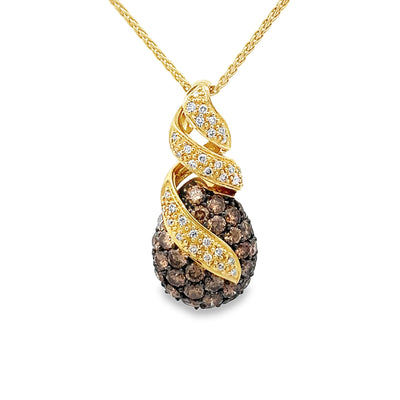 Estate 14k Yellow Gold Round Brown and White Diamond Pendant (1.0ctw.)