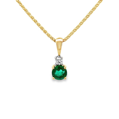 14k Yellow Gold Round Emerald and Diamond Prong Set Pendant (0.46ct.)