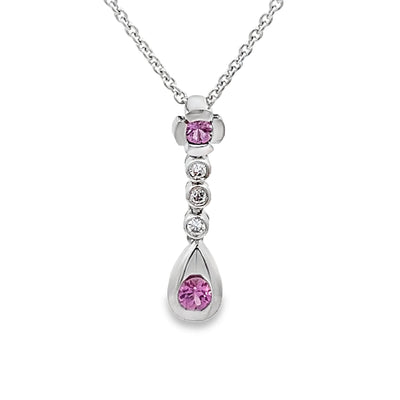 14k White Gold Round Pink Sapphire and Diamond Pendant (0.25ctw.)