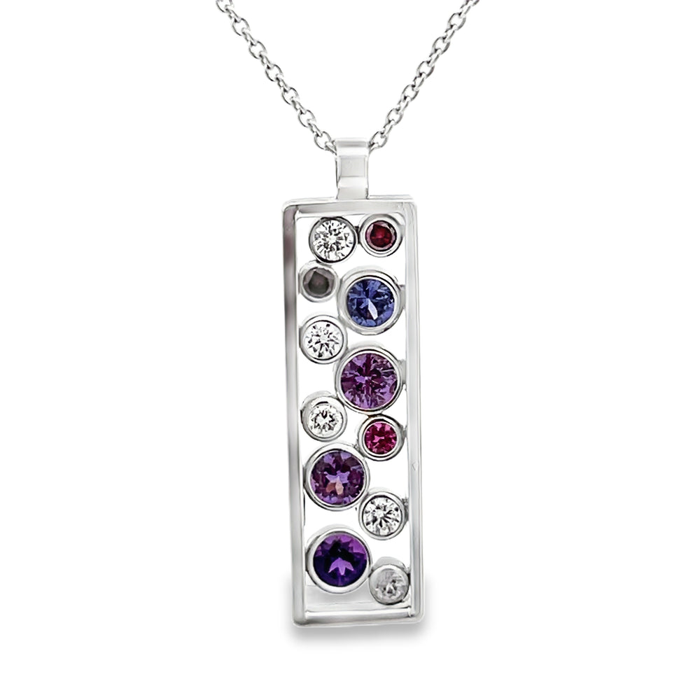 14k White Gold Round Purple Sapphire and Diamond Bezel Set Pendant by Paul Richter (1.02ctw.)