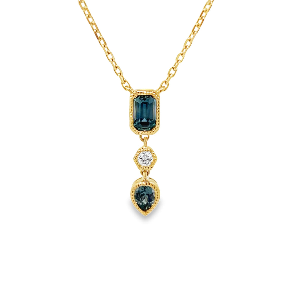14k Yellow Gold Montana Sapphire and Diamond Pendant and Chain (0.53ctw.)