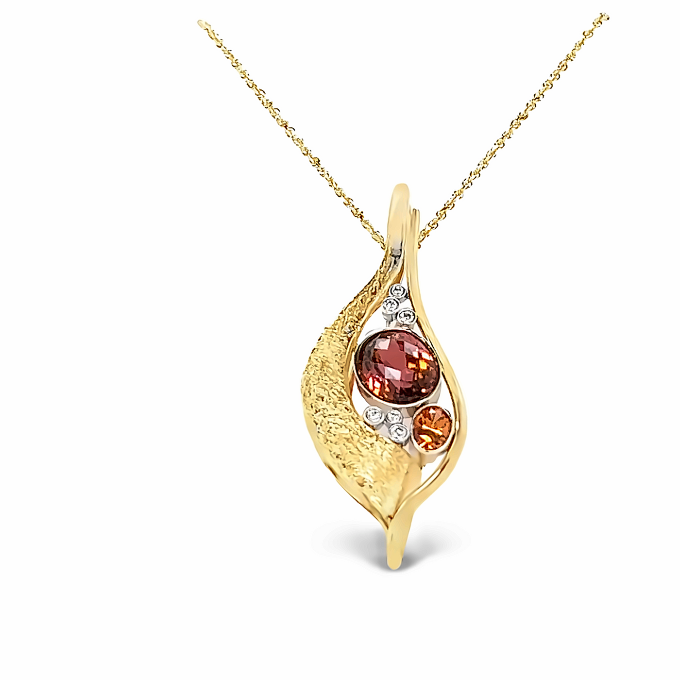 14k Yellow Gold Oval Bi-Color Tourmaline and Garnet Pendant by Paul Richter (6.14ct.)